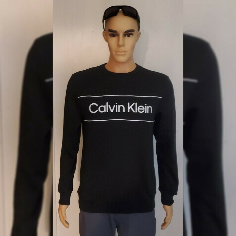 CALVIN KLEIN FLEECE SWEATSHIRT MEN'S CREW NECK HIGH RELIEF LOGO BLACK